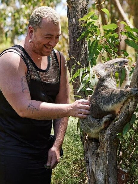 Sam Smith with a koala at Cleland Wildlife Park in the Adelaide Hills. Picture: Instagram