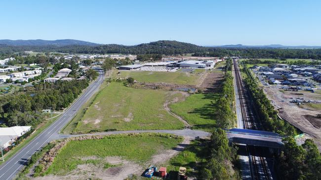 Aerial of location for new Pimpama railway station. Picture: Glenn Hampson.