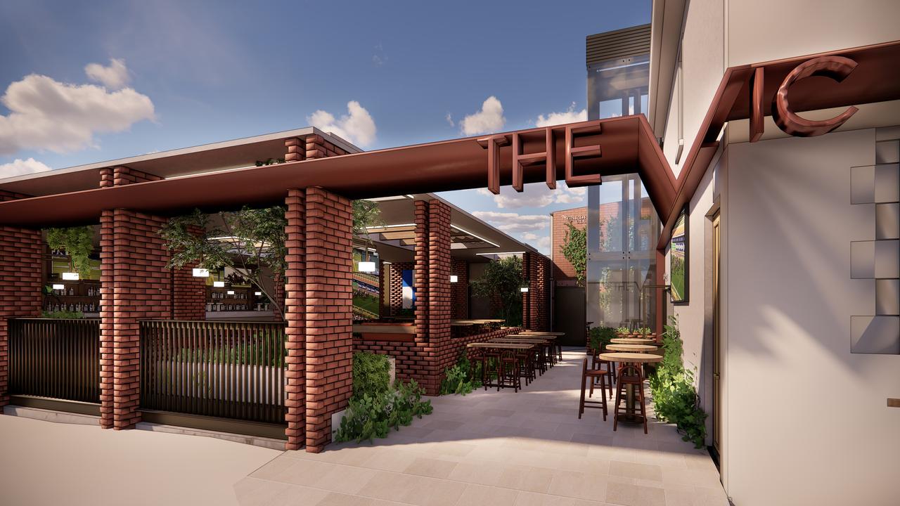 An artist's impression of the redeveloped Victory Hotel's beer garden.