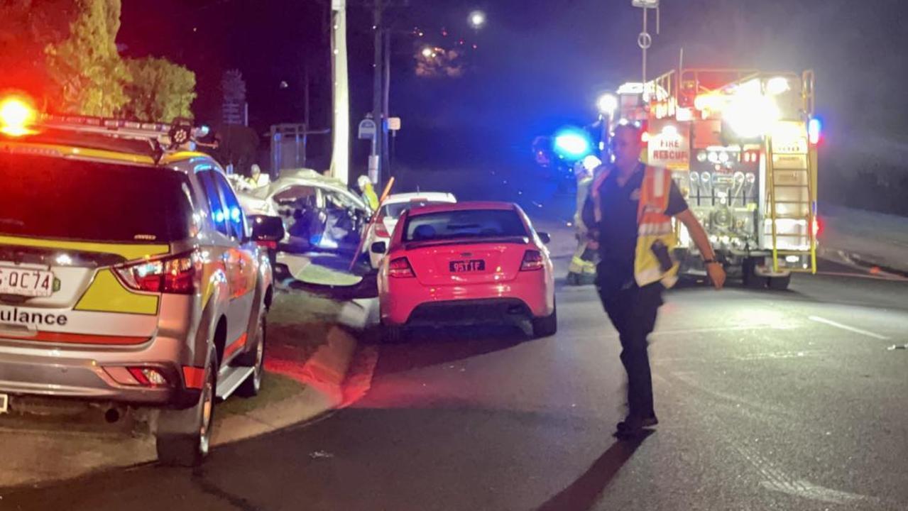 Emergency services respond to a serious car crash late on Sunday night along Spring Street.