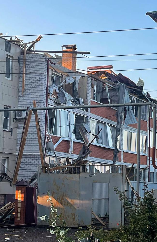 This handout photograph released by the Kursk Region Governov Alexei Smirnov in his Telegram channel shows damages in the town of Sudzha on August 6, 2024, caused by shelling from Ukranian forces in Russia's Kursk Region. Picture: AFP