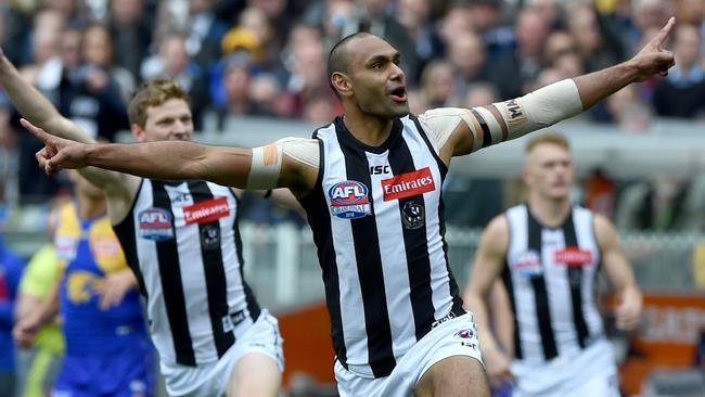 Travis Varcoe celebrates the opening goal of the Grand Final. Picture: Nicole Garmston