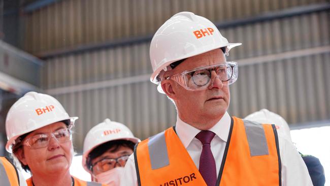 Anthony visits BHP’s Kwinana Nickel Refinery in Perth in October 2022. Picture: AFP