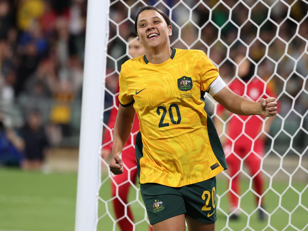 Sam Kerr is set to re-join the Matildas in camp. Picture: COLIN MURTY / AFP
