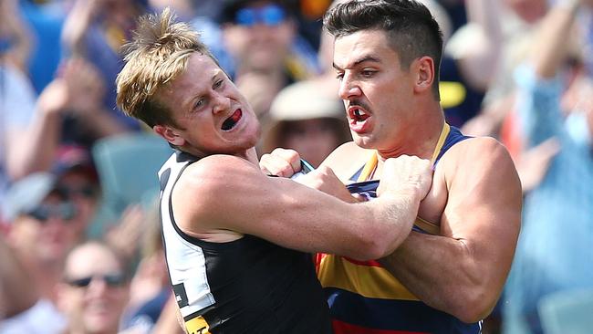 Tom Jonas and Taylor Walker both grew up as Crows supporters. Picture: Sarah Reed