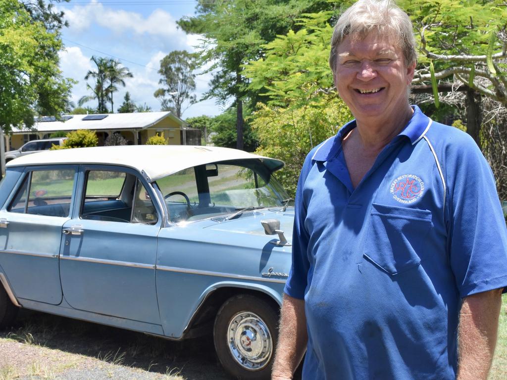 Kevin Smith (of Mackay Restoration Club) and his restored car, January 19, 2022. Picture: Matthew Forrest