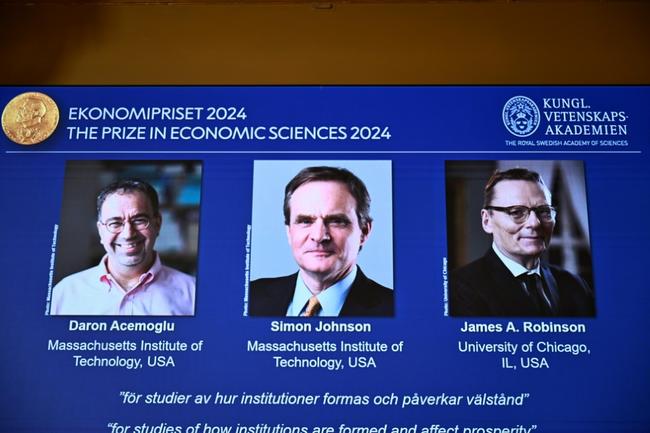 Daron Acemoglu, Simon Johnson and James Robinson demonstrated a relationship between societal institutions and prosperity, the Nobel economics jury said