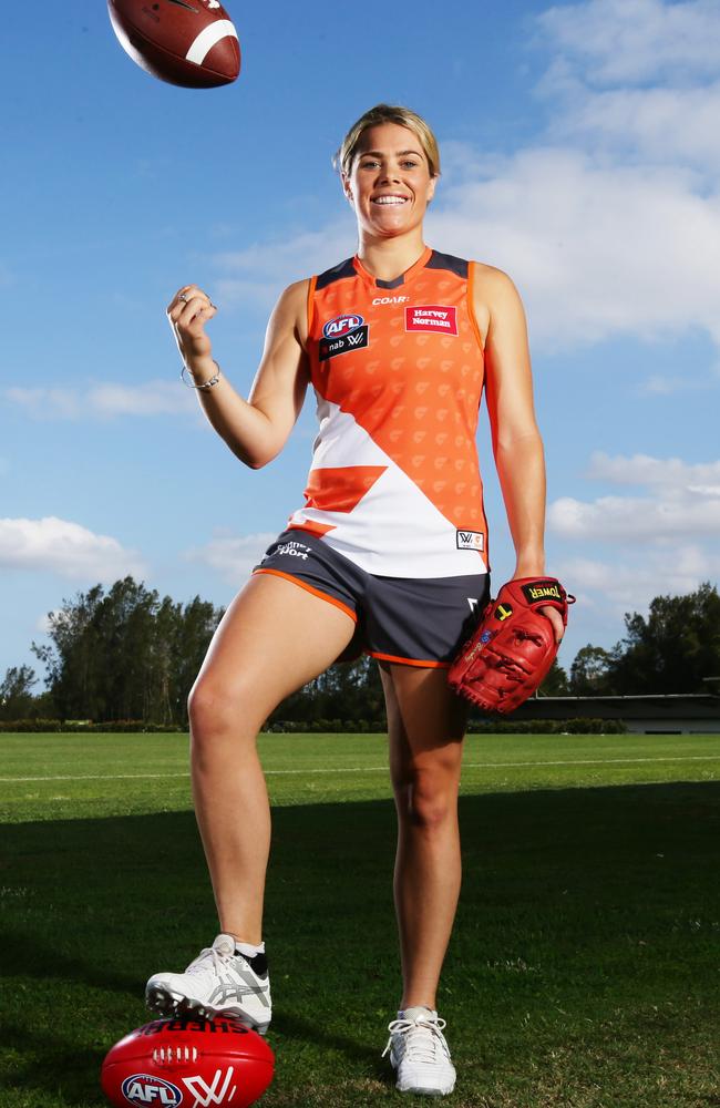 Former lingerie footballer Jacinda Barclay will line up for the GWS Giants in the inaugural AFLW. Picture: Mark Evans