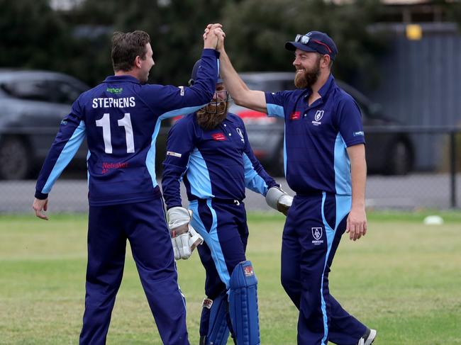 Aberfeldie players celebrate a wicket earlier this summer.