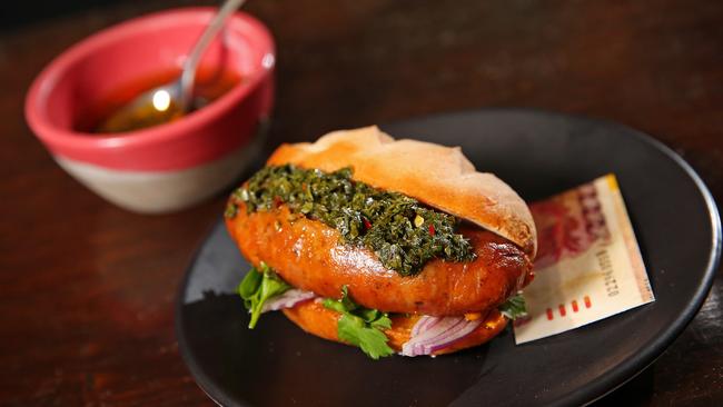 The Chilean Choripan at Piqueos has house-made chorizo. Picture: Mark Stewart