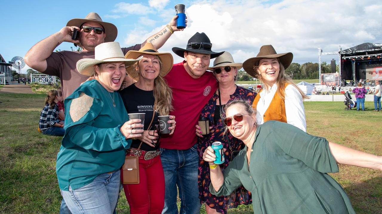 Bradley Nation with (front, from left); Angie Smith, Lisa Nation, Grant Nation, Gilbert Nation and Emma Beverly. Meatstock Festival at the Toowoomba showgrounds. April 2022