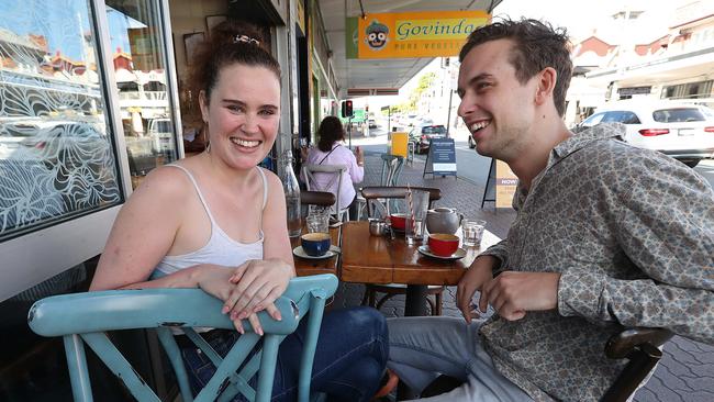 Clementine Anderson, 23, and friend Harley Wilson, 20, are opposed to the Adani project. Picture: Lyndon Mechielsen