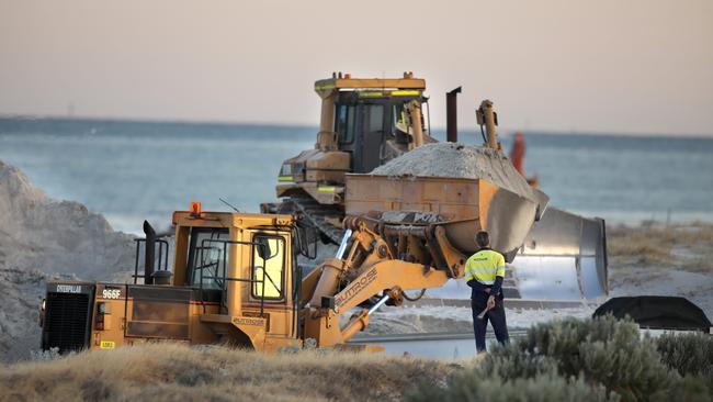 Sand is taken from Semaphore Park in March, to be moved to West Beach where significant erosion has taken place. Picture: AAP / Dean Martin