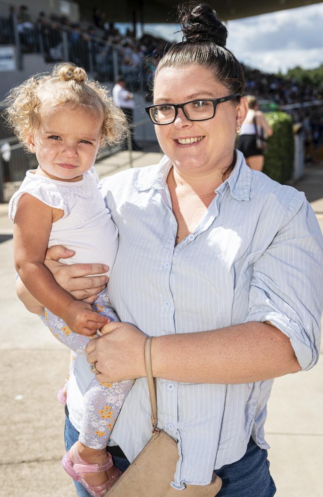 Monique Enosa and daughter Novah support the Western Clydesdales at Clive Berghofer Stadium, Saturday, March 9, 2024. Picture: Kevin Farmer