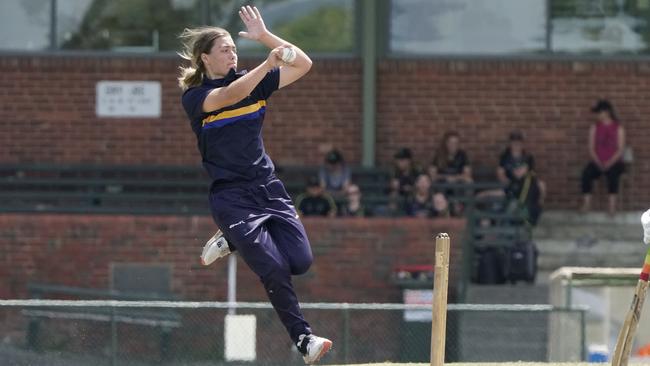 Premier: Olivia Thomas bowling for Ringwood. Picture: Valeriu Campan