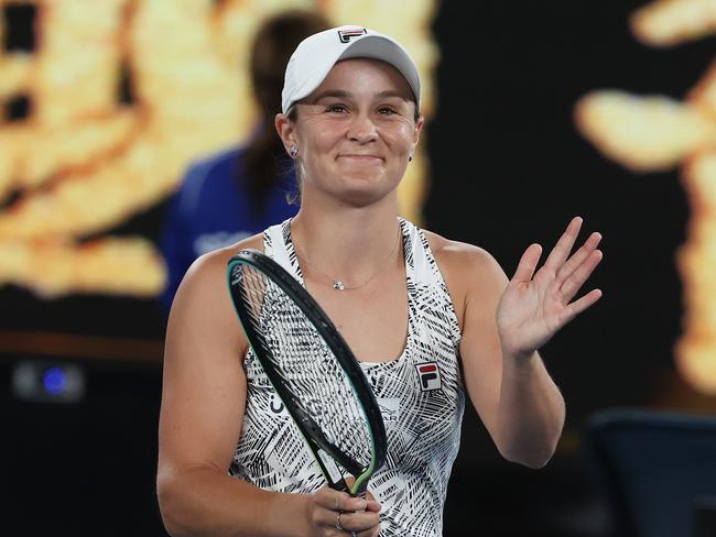 MELBOURNE.  21/01/2022. Australian Open Tennis.  Day 5.  Ash Barty vs Camila Giorgia on Rod Laver Arena.  Ash Barty  after winning her round 3 match against  Camila Giorgia    ...  Photo by Michael Klein.