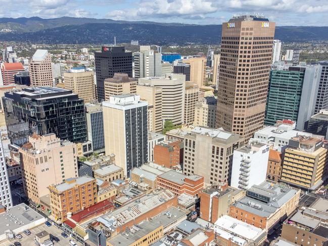 Aerial view of Adelaide CBD with office buildings. Picture: Supplied by Knight Frank