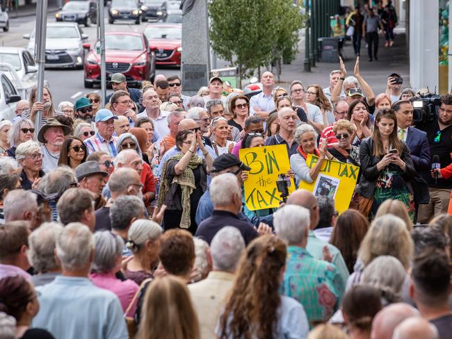 About 200 people rallied on Tuesday night. Picture: Jason Edwards