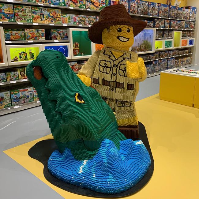 Ryan 'The BrickMan' McNaught created this 3D ‘Aussie Adventurer’ model for the LEGO store at Chermside. Picture: Michelle Smith