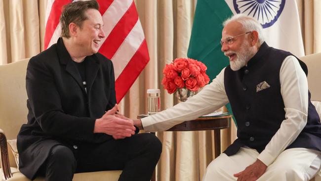 Elon Musk meets Narendra Modi in the White House. Picture: X