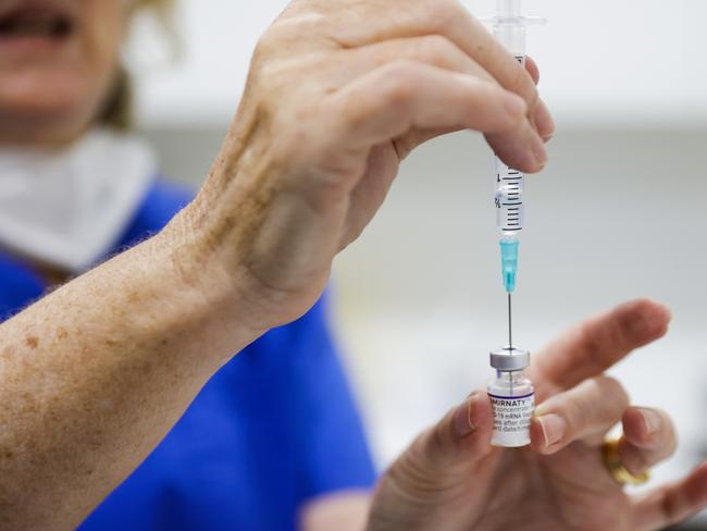 A Covid-19 vaccine is prepared at Sydney Road Family Medical Practice in Sydney’s Balgowlah. Picture: Jenny Evans/Getty Images