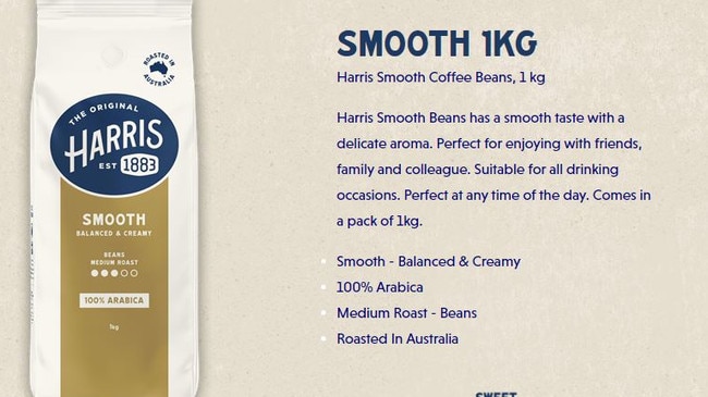 Harris came in second spot with its coffee roasted in Melbourne. Picture: Supplied