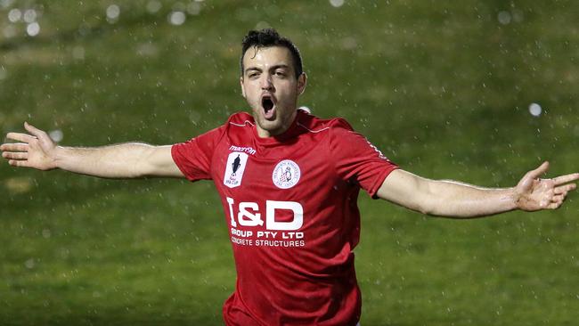 Jacob Colosimo celebrates scoring for the Melbourne Knights. Picture: George Salpigtidis