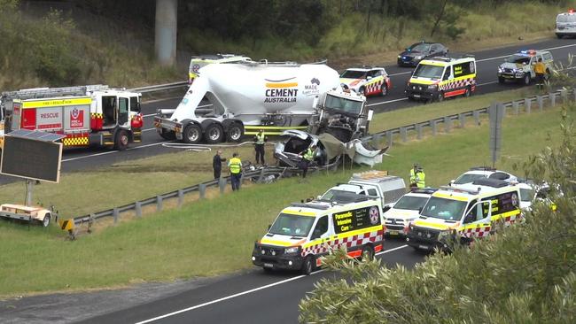 Emergency services at the scene of the crash on Monday. Picture: Top Notch Video