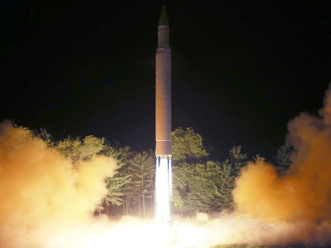 This July 28, picture released from North Korea's official Korean Central News Agency (KCNA) on July 29, 2017 shows North Korea's intercontinental ballistic missile (ICBM), Hwasong-14 being launched. Picture: KCNA/AFP