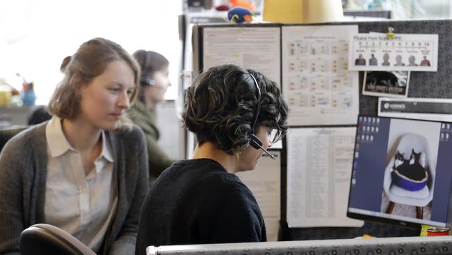 A public health nurse in the US checks-in via phone with a patient self-quarantined at home who had some risk of exposure to the coronavirus. Picture: Elaine Thompson/AP