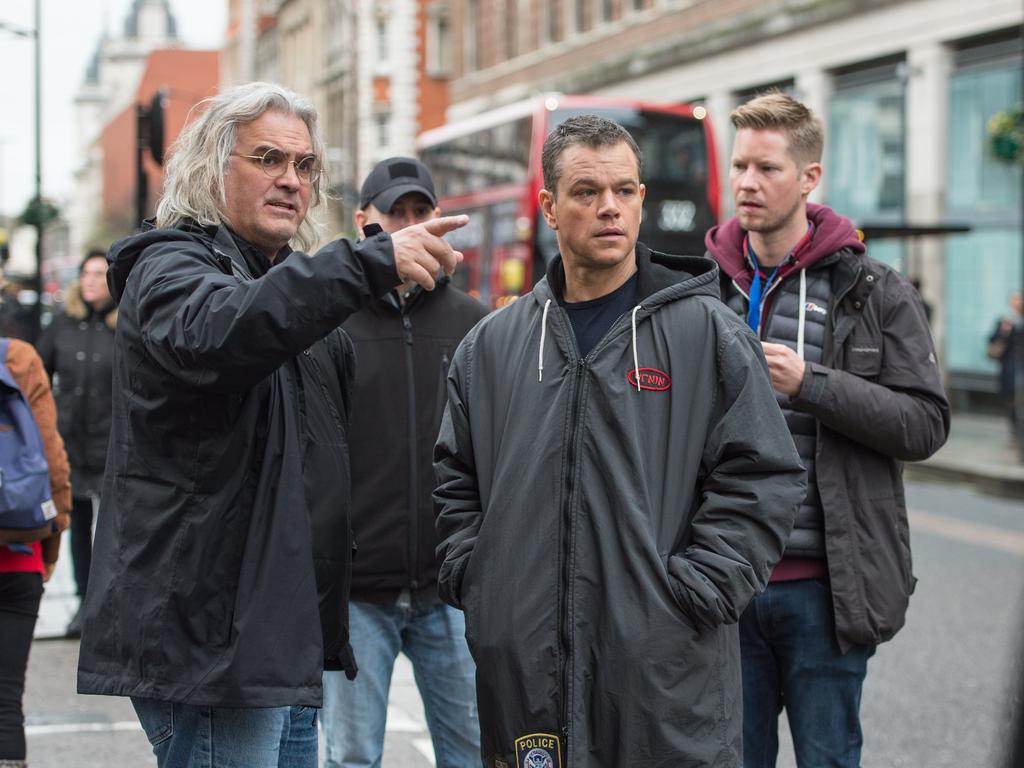Director Paul Greengrass and Matt Damon pictured on the set of the movie Jason Bourne. Picture: Universal Pictures