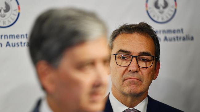 Treasurer Rob Lucas and Premier Steven Marshall. Photo: AAP