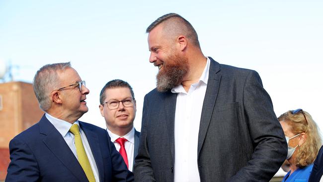 Labor leader Anthony Albanese visits Cessnock hospital in regional New South Wales with Labor candidate for Hunter Dan Repacholi. Picture: Toby Zerna