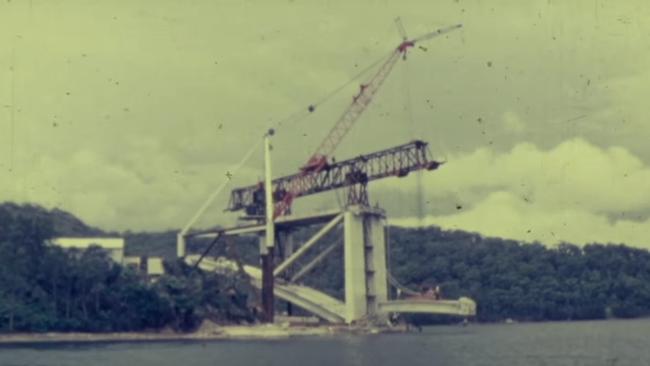 View of the construction of The Rip Bridge from a 1974 DMR film.