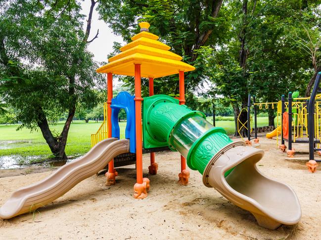 Colorful playground on yard in the park.