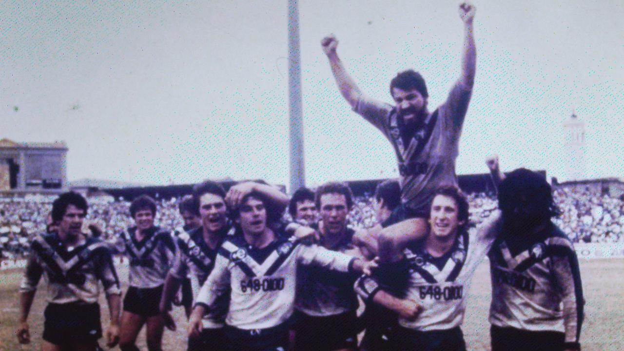 Bulldogs skipper George Peponis is carried off the Sydney Cricket Ground after the 1980 Grand Final win over the Roosters.