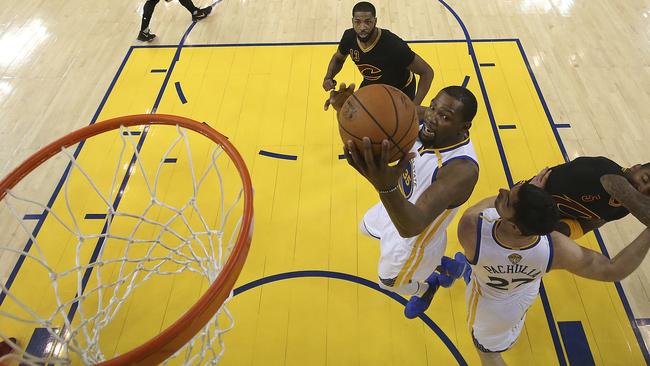 Kevin Durant goes to the hoop. Picture: AP