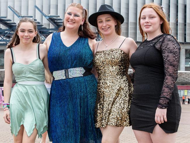 SYDNEY, AUSTRALIA - Daily Telegraph Photos February 26, 2024: Bianca, Jessica, Nikita and Shaina at Taylor Swift's The Eras Tour concert held at Accor Stadium in Sydney. Picture: Christian Gilles