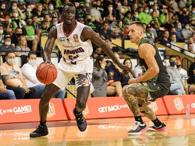 Deng Adel, pictured playing for the Hawks in 2021, returns from Europe. Picture: Getty