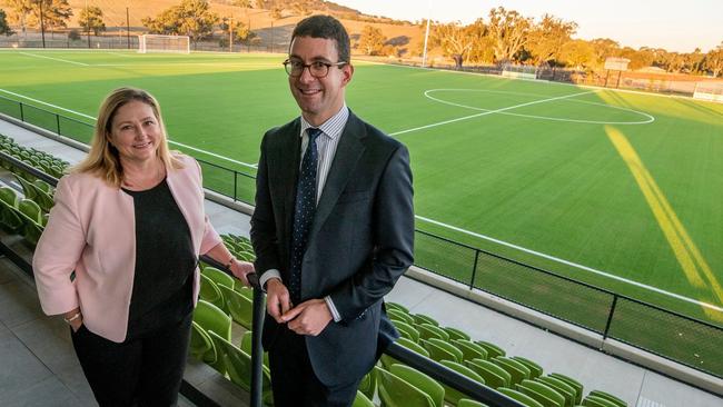 Centre Alliance Mayo MP Rebekha Sharkie and state Liberal Dan Cregan at Mount Barker's regional sports hub. Picture: Supplied