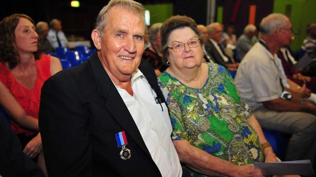 Retired officer Ken Strohfeldt and June Strohfeldt attend the Queensland Police Service Bundaberg Medal Ceremony at the PCYC. Photo: Max Fleet buz2810k