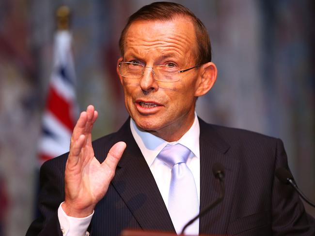 FILE - 26 AUGUST 2020: Ex Australian PM Tony Abbott has been hired by British PM Boris Johnson to become President of the UK's Board of Trade. He will hold the title jointly with UK Trade Secretary Liz Truss. CANBERRA, AUSTRALIA - MARCH 25:  The Australian Prime Minister Tony Abbott makes a speech during the Governor Generals farewell reception at Parliament House on March 25, 2014 in Canberra, Australia. Quentin Bryce was the first female Governor-General of Australia, her term as the Queen's representative in Australia lasted five and a half years.  (Photo by Mark Nolan/Getty Images)