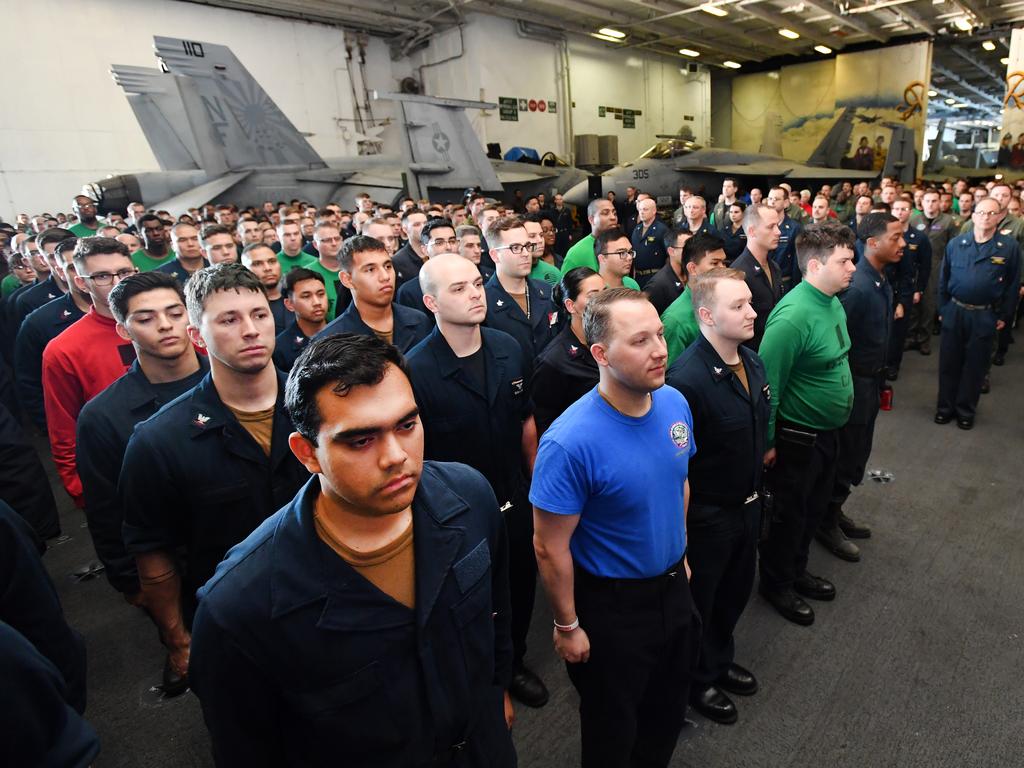 The crew of the USS Ronald Reagan. Picture: AAP Image/Darren England