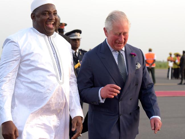 Prince Charles is welcomed by Gambia’s President Adama Barrow during a recent official visit. Picture: Seyllou/AFP