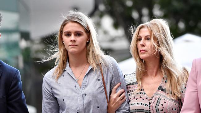 Shayna Jack and her mother Pauline leaving the briefing with Australian Sports Anti-doping Authority officials in Brisbane in 2019. Picture: AAP/Darren England