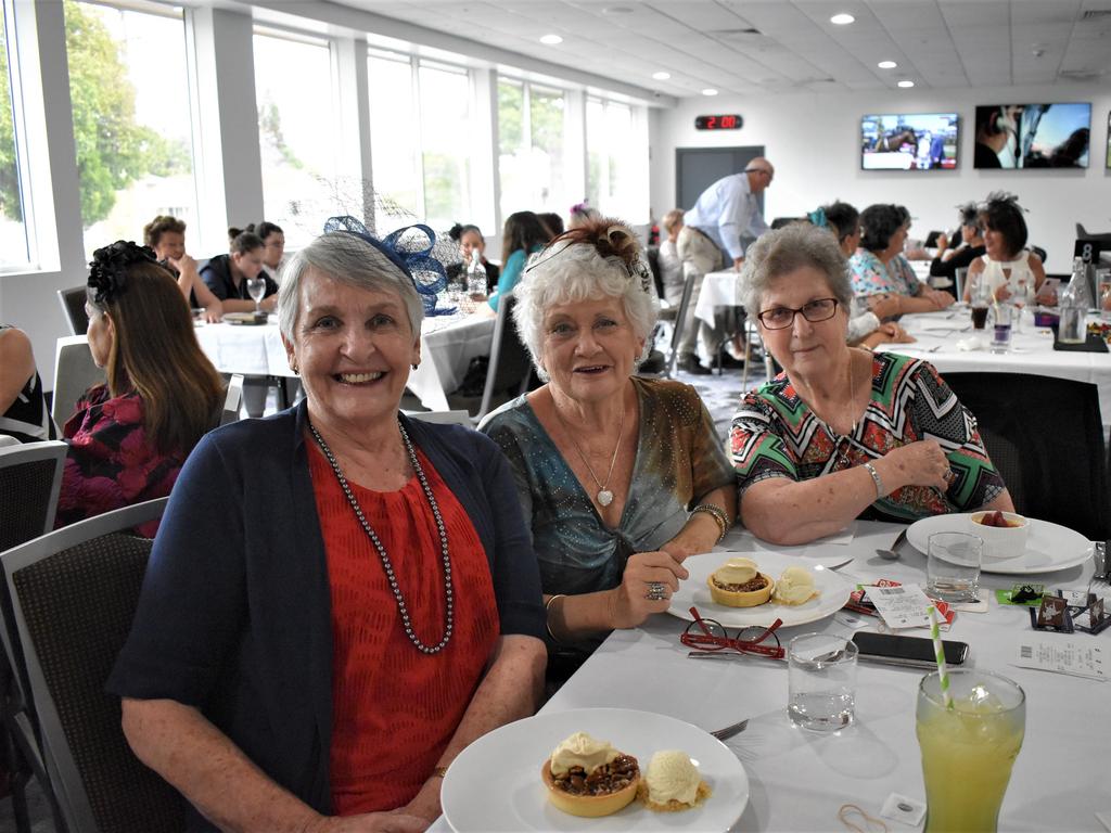 Sharon Davison, Carol Bailey and Sondra Ible at the Grafton District Services Club 2021 Melbourne Cup Luncheon.