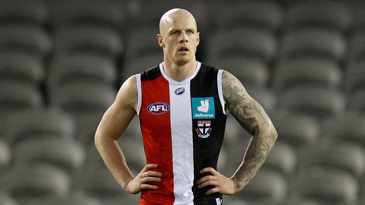 MELBOURNE, AUSTRALIA - JULY 17: Zak Jones of the Saints looks dejected after a loss during the 2021 AFL Round 18 match between the St Kilda Saints and the Port Adelaide Power at Marvel Stadium on July 17, 2021 in Melbourne, Australia. (Photo by Michael Willson/AFL Photos via Getty Images)