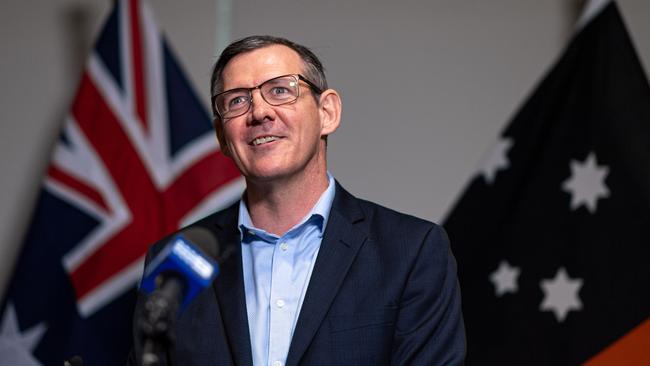 Chief Minister Michael Gunner looks certain to hold off a challenge from high-profile CLP candidate Tracey Hayes and win his seat of Fannie Bay, independent polling reveals. Picture: Che Chorley