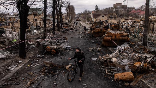 The remains of Bucha near Kyiv in Ukraine after fighting with Russian forces. Picture: Getty Images