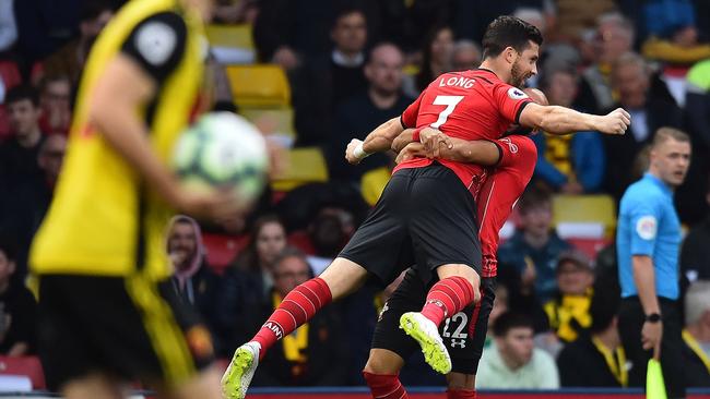 Southampton’s Shane Long celebrates after scoring the fastest EPL goal in history